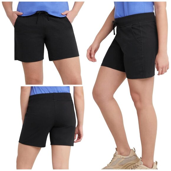 Hanes Women's Jersey Pocket Shorts Drawstring Cotton Medium Shorts 7" Inseam - Picture 1 of 4